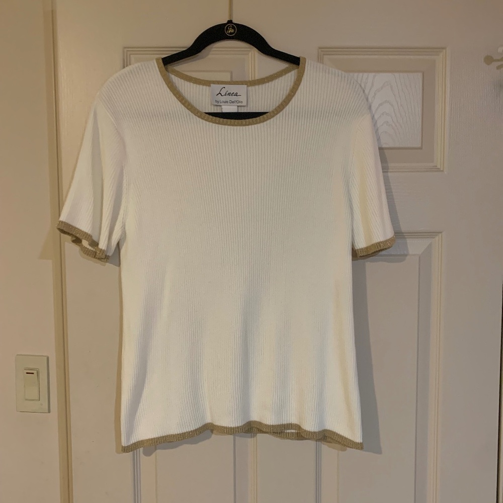 Linea by Louis Dell’Olia Cream/Gold Short Sleeve Sweater sz L